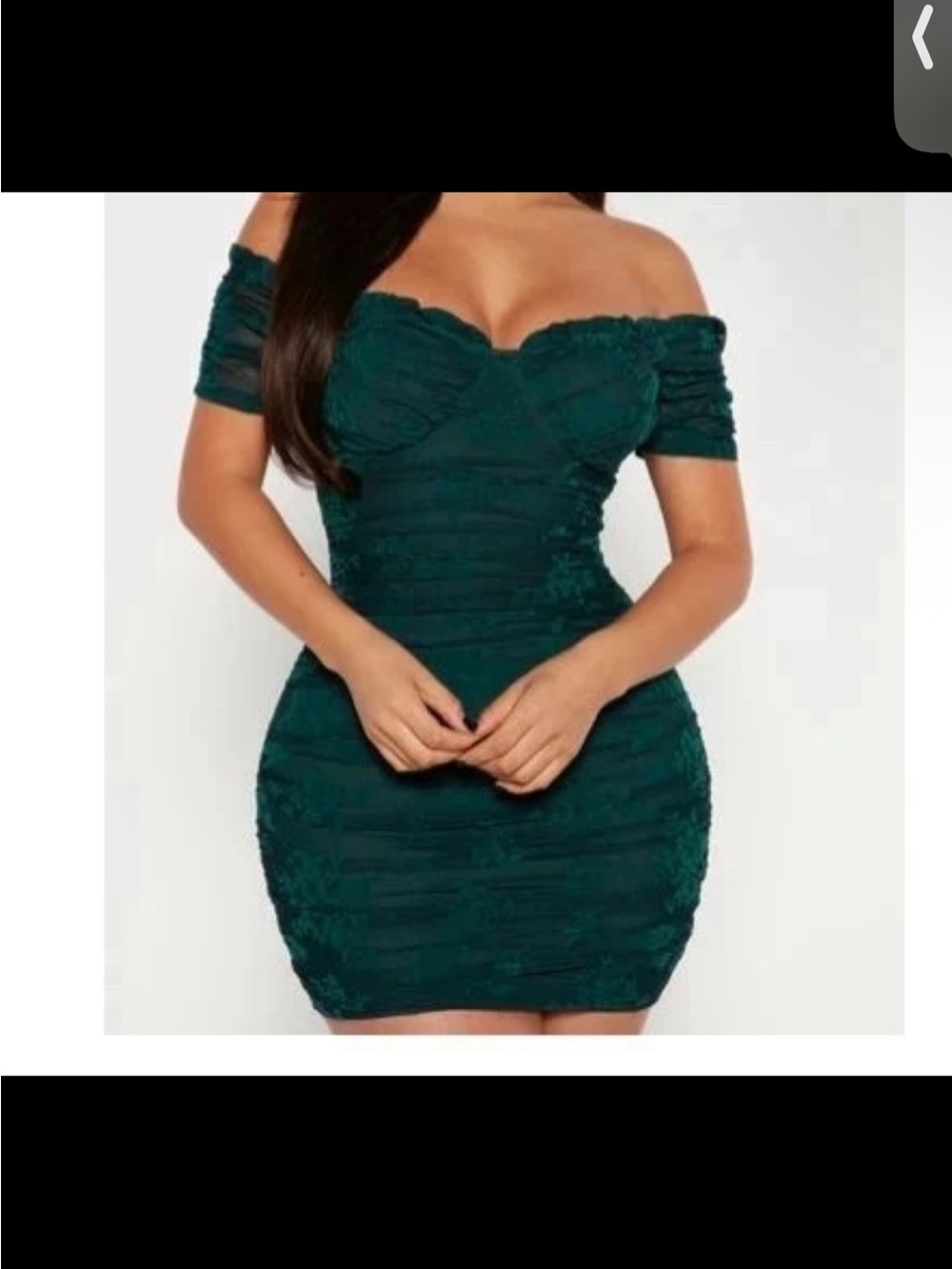 Fashion Nova Off-Shoulder Ruched Bodycon Dress in Teal Green
